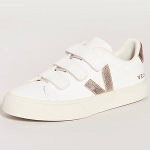 VEJA Recife Logo Velcro Sneakers / 38 / White & Platine (Gold/Platinum)